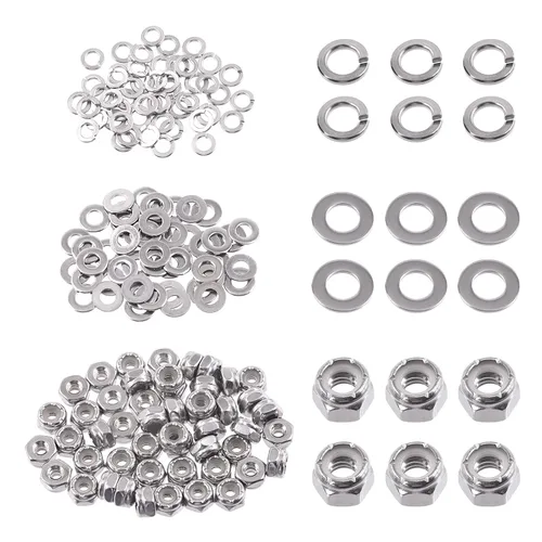 Miniatura 16 de Swpeet Kit de surtido de 150 piezas de tuercas hexagonales de bloqueo de acero inoxidable SAE 304 de 1/4"-20 y arandelas planas de 1/4