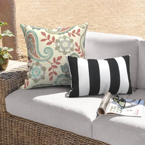 Miniatura 975 de Juego de 2 almohadas para exteriores de 16 x 16 pulgadas, repelentes al agua con interiores, para muebles de patio, hogar, jardín, geometría bohemia