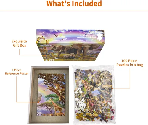 Miniatura 5 de Rompecabezas de 100 piezas para niños, rompecabezas de 100 piezas de animales africanos para adultos, rompecabezas del mundo animal, escena