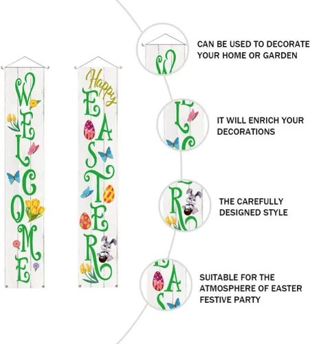 Miniatura 6 de Letrero de fiesta de Pascua para decoración de Pascua, cartel de bienvenida para puerta delantera, para colgar en interiores y exteriores