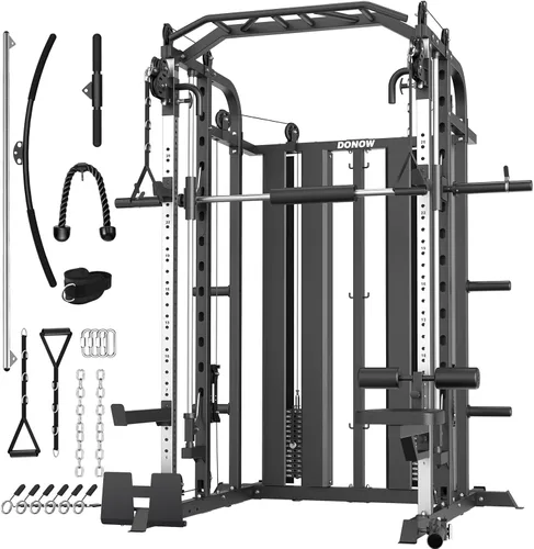 DONOW Smith - Máquina con pilas de pesas, sistema de gimnasio en casa multifunción, jaula de potencia, estante para sentadillas, máquina cruzada de