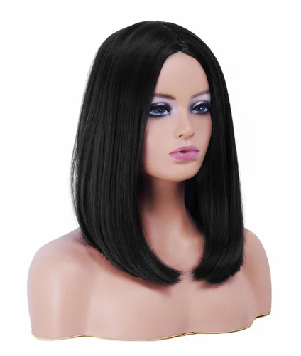 Miniatura 7 de Rugelyss Pelucas estilo Bob de color negro natural para mujer, sin flequillo, peluca corta y lacia con parte media de 14 pulgadas, resistente al