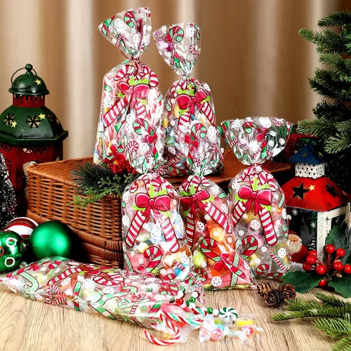 Miniatura 4 de Zhanmai 150 piezas de bolsas de celofán para bastones de Navidad transparentes, bolsas de celofán para golosinas de Navidad, bolsas para buffet