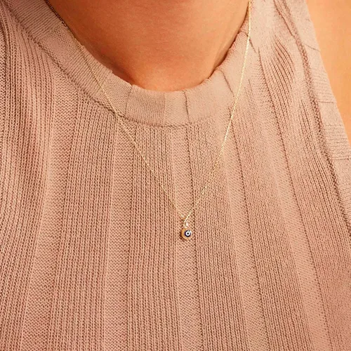 Miniatura 3 de Collar contra el mal de ojo para mujer, chapado en oro de 14 quilates, delicado collar de mal de ojo, collar con dije de ojo de diamante azul