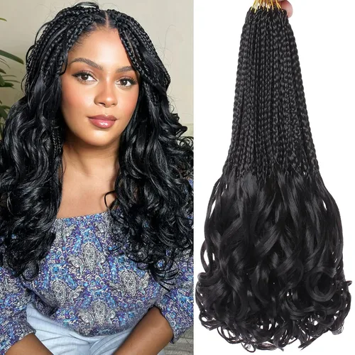 Miniatura 10 de COOKOO 10 pulgadas, 9 paquetes (135 hebras), trenzas de ganchillo rizadas francesas negras, trenzas de ganchillo negras con extremos ondulados