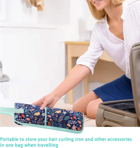 Miniatura 6 de WK IEASON 2 piezas de hierro plano para el cabello, bolsa de lona, resistente al calor, rizador de silicona, para herramientas de cabello, bolsa