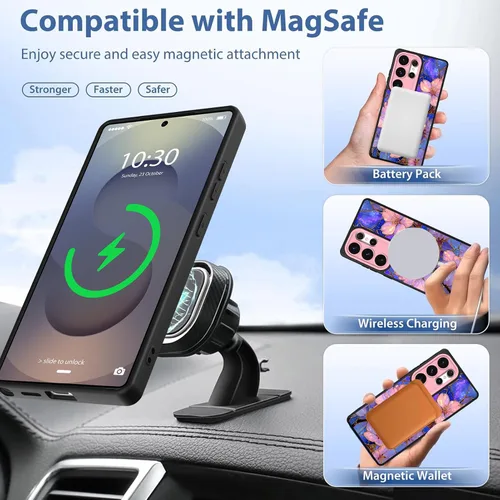 Miniatura 5 de Funda magnética compatible con Samsung Galaxy S25 Ultra para mujeres y hombres, estética flor de durazno, correa de muñeca ajustable incorporada