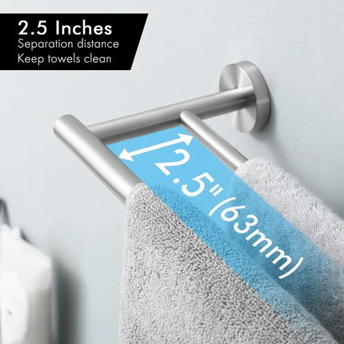 Miniatura 3 de KES Toallero doble de 23.6 pulgadas, soporte para toallas de baño, cocina, barra de toalla doble, resistente al óxido, montaje en pared, acero