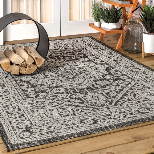 Miniatura 103 de Eyely BMS101D-28 - Alfombra de pasillo con textura de medallón de Santa Mónica Slesi, para interiores y exteriores, estilo costero, bohemio, Gris