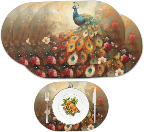 Miniatura 51 de Blue Flower Dining Table Mats Set of 2 Hummingbird Heat Resistant Placemats Washable and Wipeable Non Slip Place Mat, Waterproof Modern Dining Table