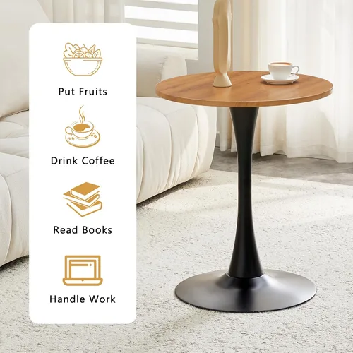 Miniatura 6 de Mesa de comedor redonda de madera para espacios pequeños, mesas de tulipanes de 24 pulgadas con base de pedestal de metal, mesa de bistró para 2