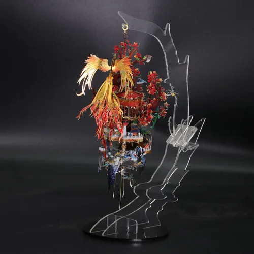 Miniatura 9 de MU Rompecabezas de metal 3D Fénix mágico de fuego, alabanza de pájaros a fénix, kits de modelo de metal para construcción, iluminación del antiguo