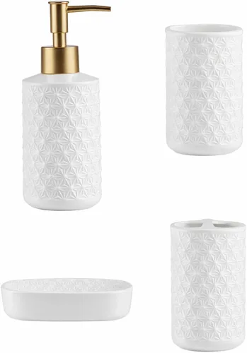 Juego de accesorios de baño de cerámica, paquete de 4 conjuntos de baño para baño, incluye 1 dispensador de loción, 1 soporte para cepillo de