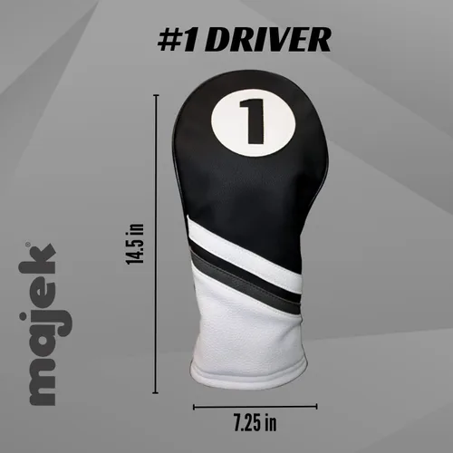 Miniatura 3 de Cubierta de cabeza de golf en blanco y negro estilo vintage de cuero para conductores de 460 cc