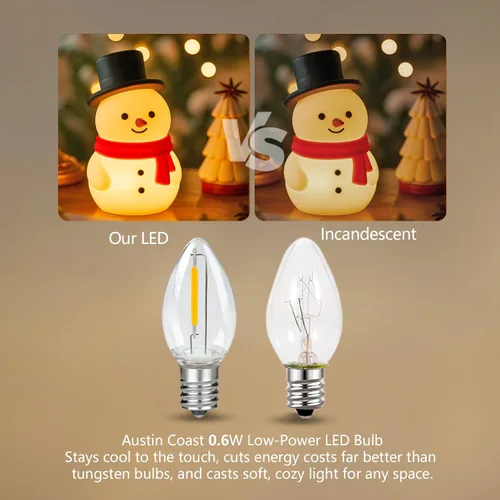 Miniatura 6 de Paquete de 2 cables de accesorios con 2 bombillas LED C7 con base de candelabro E12, cable blanco con enchufes de interruptor de encendido/apagado