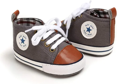 Miniatura 5 de KIDSUN - Zapatos deportivos unisex de caña alta para bebés mezclilla de lona suela antideslizante suaves para los primeros pasos