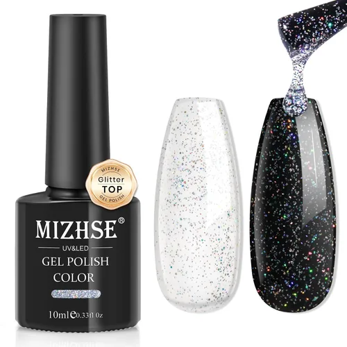 Miniatura 10 de MIZHSE Esmalte de uñas de gel con brillantina, esmalte de uñas de gel plateado brillante con diamantes, esmalte de gel reflectante con purpurina