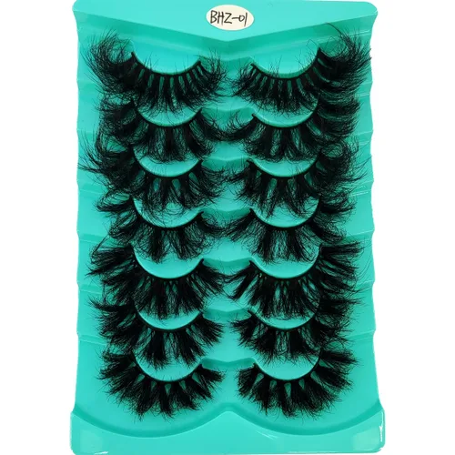 Miniatura 5 de 6 pares de pestañas postizas de ojo de gato, esponjosas pestañas de visón sintético 8D, pestañas dramáticas largas y gruesas (7 pares-BHZ01)
