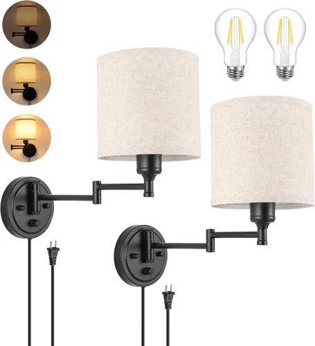 Miniatura 18 de GOODATE Apliques de pared regulables, lámpara de pared con brazo oscilante, juego de dos apliques de pared, lámpara de pared enchufable, juego de 2