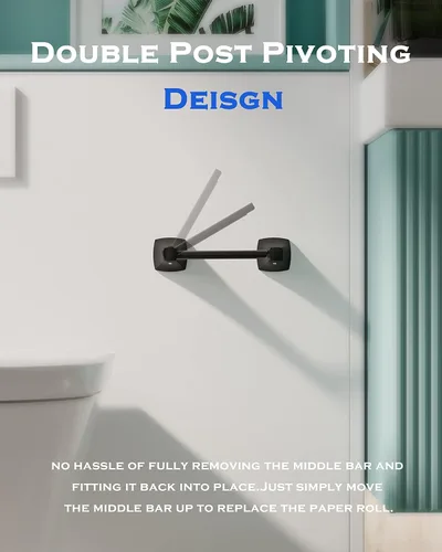 Miniatura 2 de Soporte de Papel Higiénico Negro Mate para Baño Soporte de Rollo de Tejido Pivotante de Doble Poste Montaje en Pared de Acero Inoxidable y Aleación
