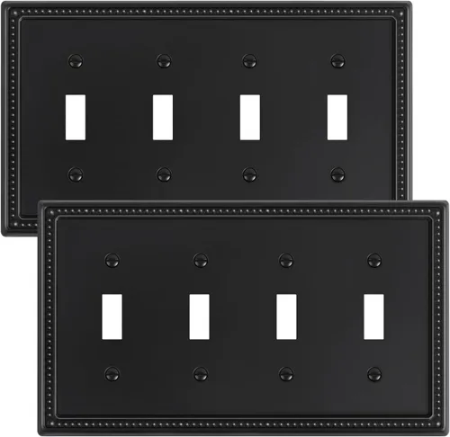 Miniatura 128 de Paquete de 4 placas de cubierta para interruptor de luz de palanca individual, cubiertas decorativas de perlas, placa de pared de metal almendra