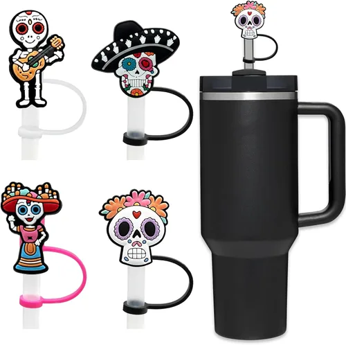 Miniatura 11 de Cubierta de Pajita, 4 Piezas de Tapas para Pajillas para Taza Stanley de 30oz y 40oz con Asa, Tapas de Silicona con Diseño de Sirena para Pajillas