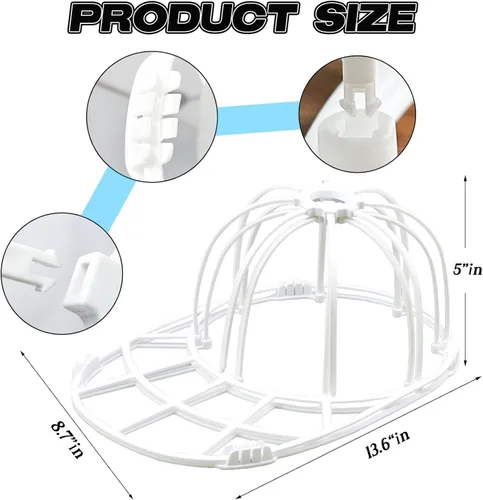 Miniatura 2 de Jaula para lavadora de sombreros (1 paquete, color blanco) Arandela de tapas con bolsas de malla, para gorras de béisbol, jaula protectora