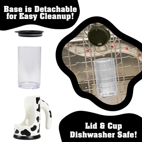Miniatura 6 de Hog Wild Moo Mixer Supreme - Taza Mezcladora de Leche con Chocolate, Taza de 16 Onzas + Tapa Antiderrames y Base Desmontable Fácil de Limpiar