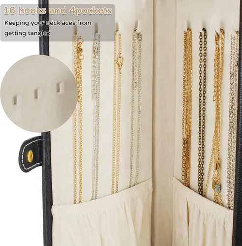 Miniatura 6 de AKOZLIN Gran joyero organizador funcional con cerradura, estuche grande de almacenamiento de joyas de cuero para mujeres y niñas, anillo collar
