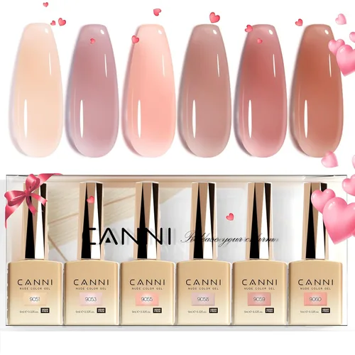 Miniatura 13 de CANNI Juego de esmaltes de uñas de gel marrón sin hema, 6 colores de 0.3 onzas líquidas, kit de esmalte de gel de color marrón claro, azul nude, kit
