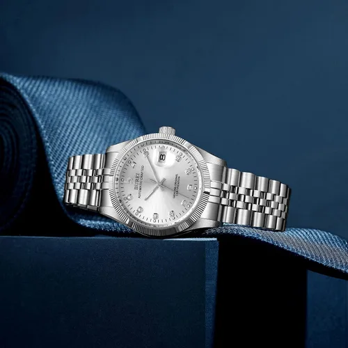 Miniatura 3 de BUREI Reloj automático para hombre, con fecha, pulsera de acero inoxidable, pulsera ajustable para hombre