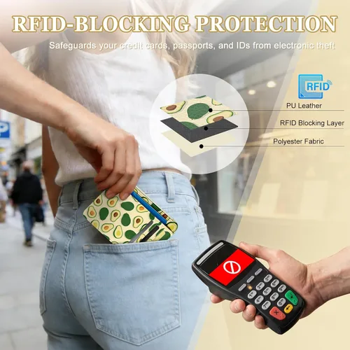 Miniatura 4 de Cartera delgada para mujer - Soporte para tarjetas de crédito con bloqueo RFID, cartera de piel sintética con ventana de identificación y bolsillo