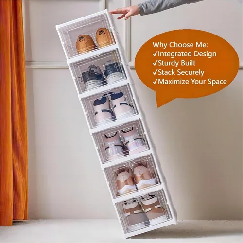 Miniatura 5 de GUDEMAY Caja de almacenamiento de zapatos con tapa frontal, sin montaje, apilable, organizador de zapatos con puerta transparente, estante