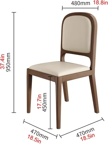 Miniatura 3 de Leather Seat Dining Room Chair with Back, Wooden Dining Chairs Set Kitchen Chair, Dining Room Chairs Armless Seat for Kitchen Living Room Black+khaki