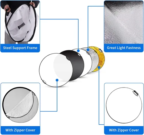 Miniatura 6 de Reflector con asa para fotografía, foto iluminación de estudio e iluminación para exteriores, 5 en 1. Selens.
