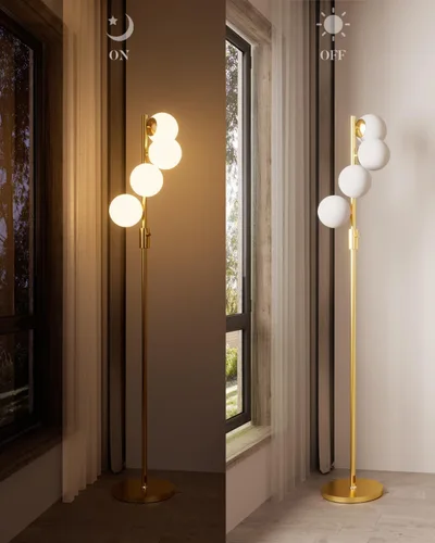 Miniatura 5 de Lightdot Lámpara de pie de globo regulable de 64 pulgadas (brillo ajustable), lámparas de pie doradas con 4 bombillas G9 de 3000 K, cuidado de ojos
