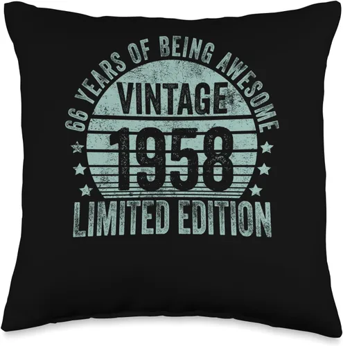 66 Year Old Vintage 1958 Limited Edition Bday Retro 66th Birthday Gifts Men Women Throw Pillow, 16x16, Multicolor