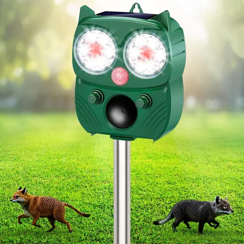 Repelente solar de animales para exteriores, repelente ultrasónico de plagas con luz estroboscópica LED, repelente de gatos impermeable IP66,