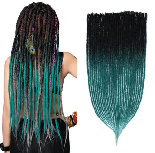 Miniatura 31 de 15 extensiones de rastas de doble extremo, 24 pulgadas, extensiones de rastas falsas de 0.6 pulgadas, color marrón degradado, extensiones de rastas