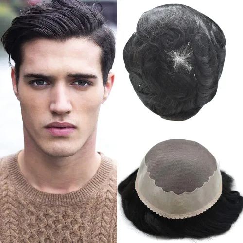 Miniatura 10 de Toupee - Sistema de reemplazo de cabello humano Remy europeo para hombre, tupé duradero fino mono con revestimiento de poliéster