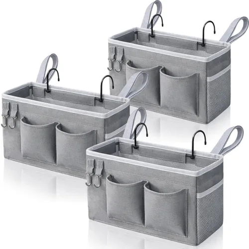 Miniatura 8 de Kanrichu 2 bolsas de almacenamiento colgantes para mesita de noche, soportes para tazas de agua, cestas organizadoras con bolsillos para literas