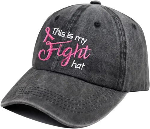 Miniatura 2 de This is My Fight Hat, gorra de béisbol bordada ajustable con cinta rosa para cáncer de mama