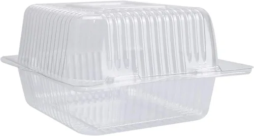 Miniatura 8 de Recipientes de alimentos cuadrados transparentes con bisagras, 50 recipientes para rebanadas de pastel, bandeja desechable para llevar, 5.3 x 4.7 x