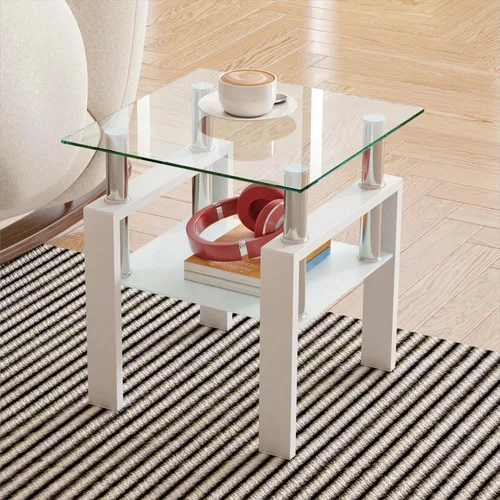 Miniatura 13 de Mesa auxiliar moderna de vidrio templado, mesa de centro cuadrada para sala de estar, mesa de té de cristal, mesa auxiliar de sofá