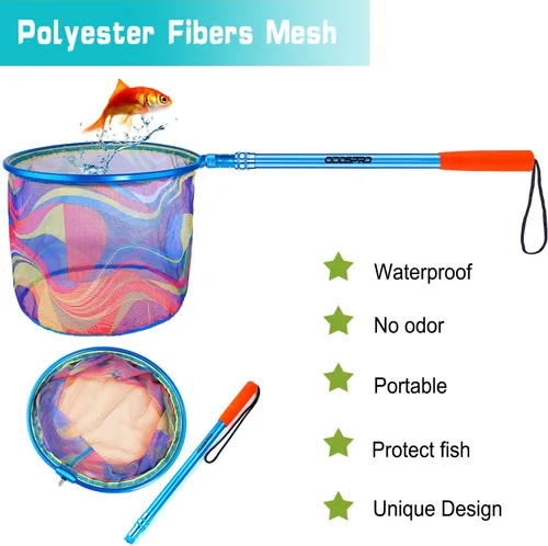 Miniatura 5 de Red de pesca para niños: red telescópica de cebo, minnow y mariposa con profundidad de 11.4 pulgadas, mango que se extiende hasta 30 pulgadas