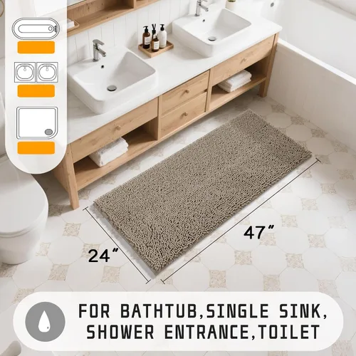 Miniatura 2 de Yimobra Alfombras de Baño Largas 47"x24", Alfombrilla de Baño Extra Suave Antideslizante para Bañera, Alfombra Peluda Súper Absorbente de Secado