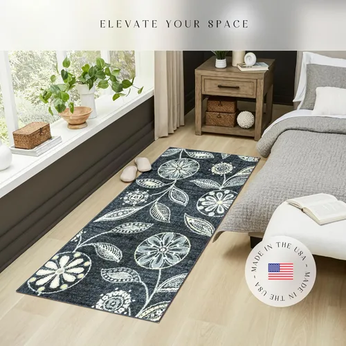 Miniatura 3 de Maples Rugs Reggie - Alfombra de pasillo floral, fabricada en Estados Unidos, lavable, antideslizante, alfombra de interior para cocina, pasillo