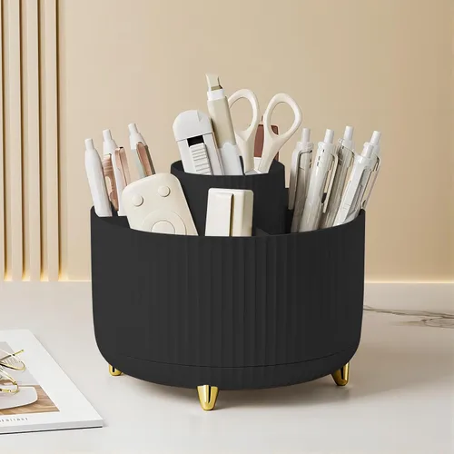 Miniatura 2 de DASITON Soporte para brochas de maquillaje de gran capacidad, organizador de maquillaje giratorio de 360°, 5 ranuras para brochas de maquillaje