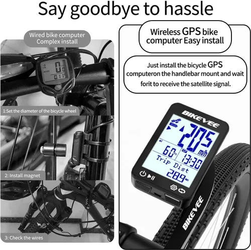 Miniatura 3 de GPS Ordenador de Bicicleta Inalámbrico con Inicio/Parada Automática y Retroiluminación Automática, Bicicleta Odómetro IPX7 Resistente al Agua MPH