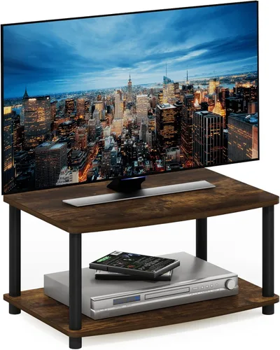 Miniatura 22 de Furinno Turn-N-Tube Soporte de TV, centro de entretenimiento de esquina de 3 niveles con estantes abiertos, consola de TV sin herramientas para TV